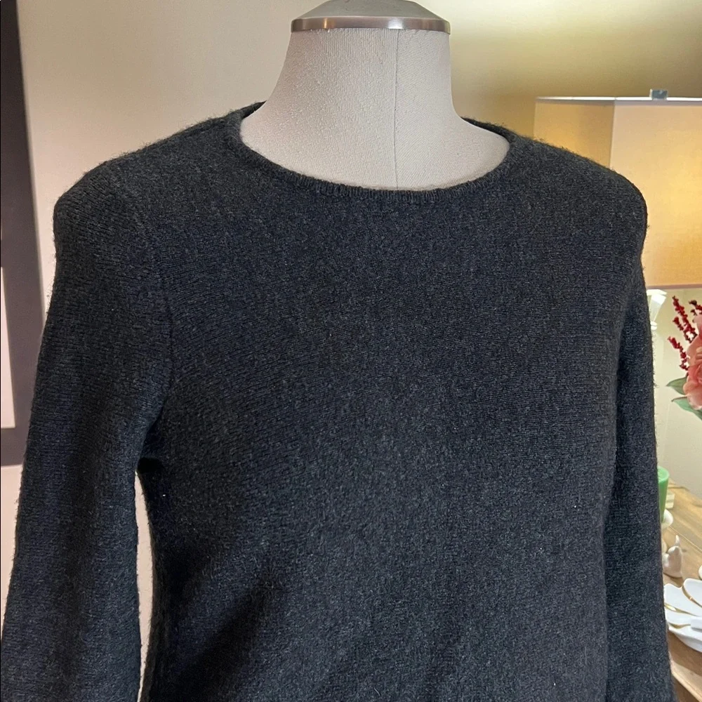 Loft charcoal gray wool blend pullover sweater 3/4 bell sleeves M - Picture 3 of 9